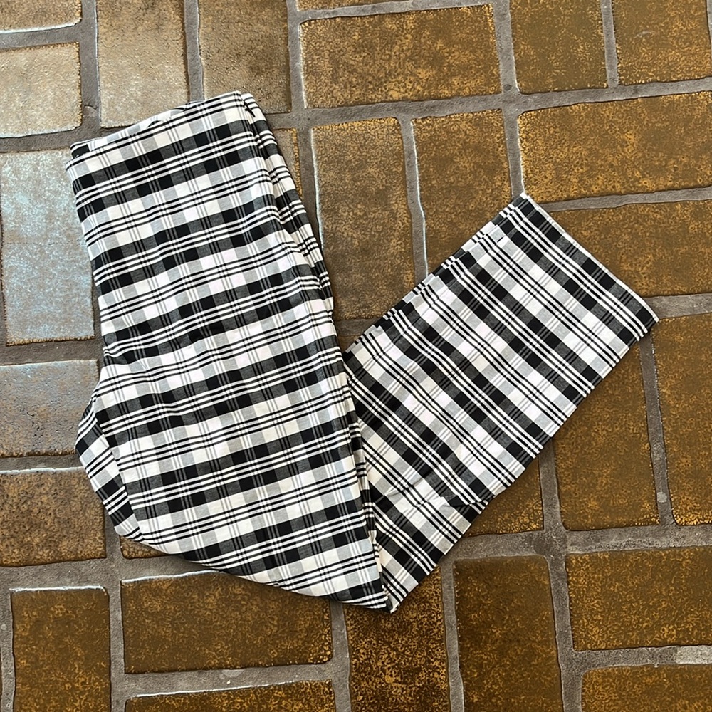 Talbots Black & White Plaid Cropped Straight Leg Trouser Pant